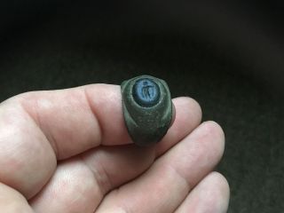Rare English Bronze Roman Ring With Intaglio photo