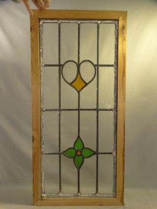 Antique Heart Holly Leaded Stained Glass Victorian Architectural Salvage Window photo