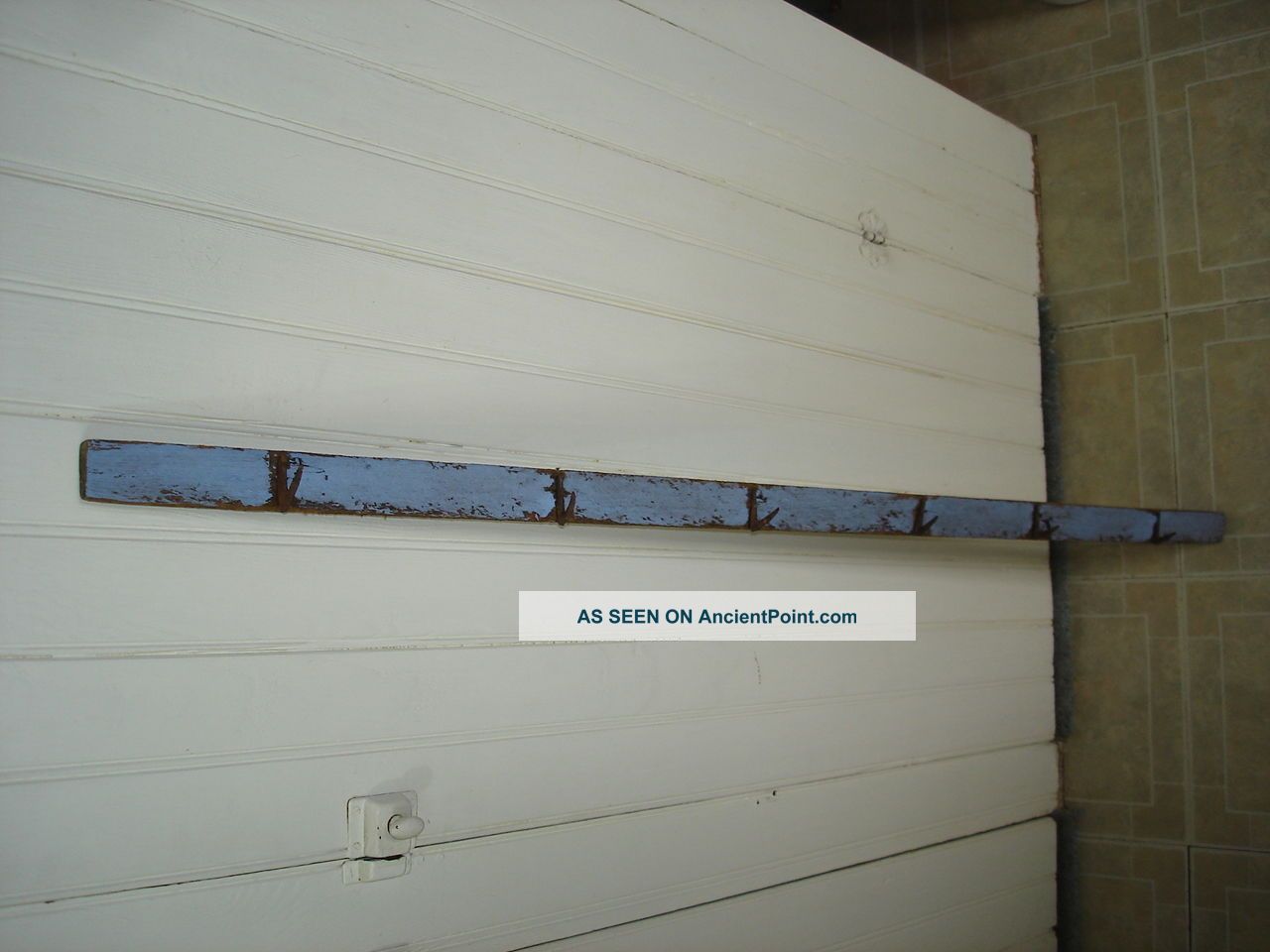 1 Primitive Antique Tobacco Herb Drying Rack With Blue Milk Paint Metal Hooks Primitives photo
