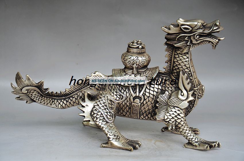 Exquisite Workmanship Silver Copper Handwork Carved Dragon Statue. Dragons photo