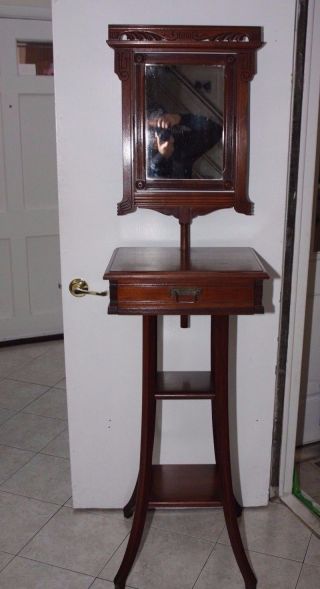 Antique Gentleman ' S Shaving Floor Stand Vanity Mirror Victorian W/ Drawer photo