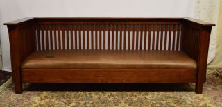 Mission Arts And Crafts Stickley Style Solid Oak Spindle Sofa Couch photo