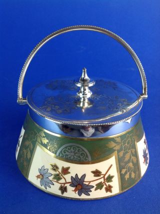 Antique Victorian England Sweet Meat Biscuit Jar Candy Dish Silver Fittings photo