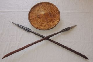Somali War Shield & Spears - Late 1800s Or Early 1900s Hippo Hide Shield photo