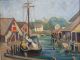 Antique Early 20thc Schmertz Boat Harbor Oil Painting,  Rockport School Other Maritime Antiques photo 1