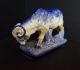 Antique Sarreguemines French Faience Majolica Blue Ram Sheep - Lovely Glaze Skips Figurines photo 1