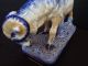 Antique Sarreguemines French Faience Majolica Blue Ram Sheep - Lovely Glaze Skips Figurines photo 4