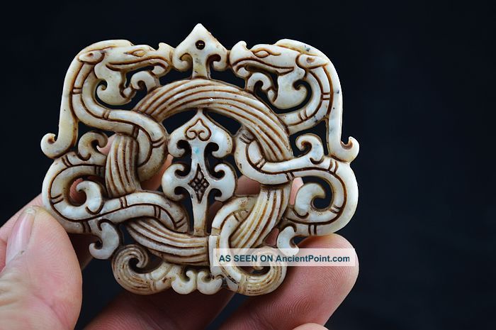 Chinese Antique Jade Xinjiang Hotan White Jade Carving Dragon Pendant J111 Necklaces & Pendants photo