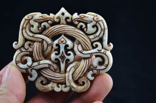 Chinese Antique Jade Xinjiang Hotan White Jade Carving Dragon Pendant J111 photo
