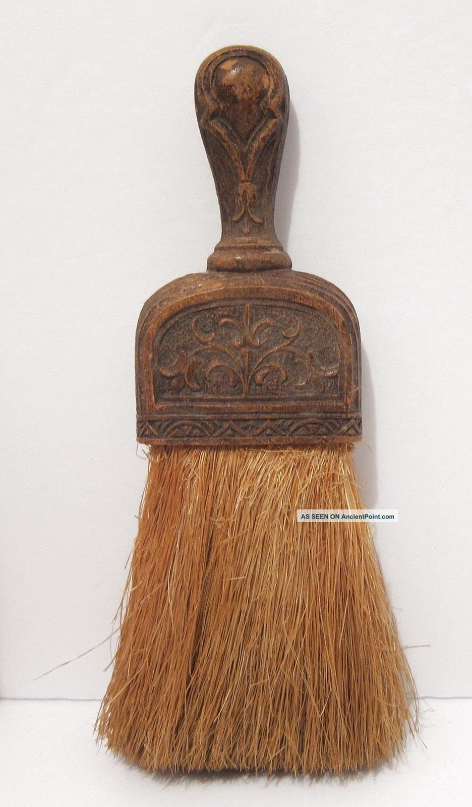Antique Whisk Broom - Pressed Decorated Handle - Fine Straw - Small Primitives photo