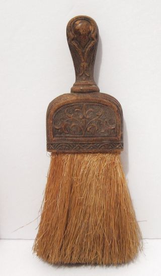 Antique Whisk Broom - Pressed Decorated Handle - Fine Straw - Small photo