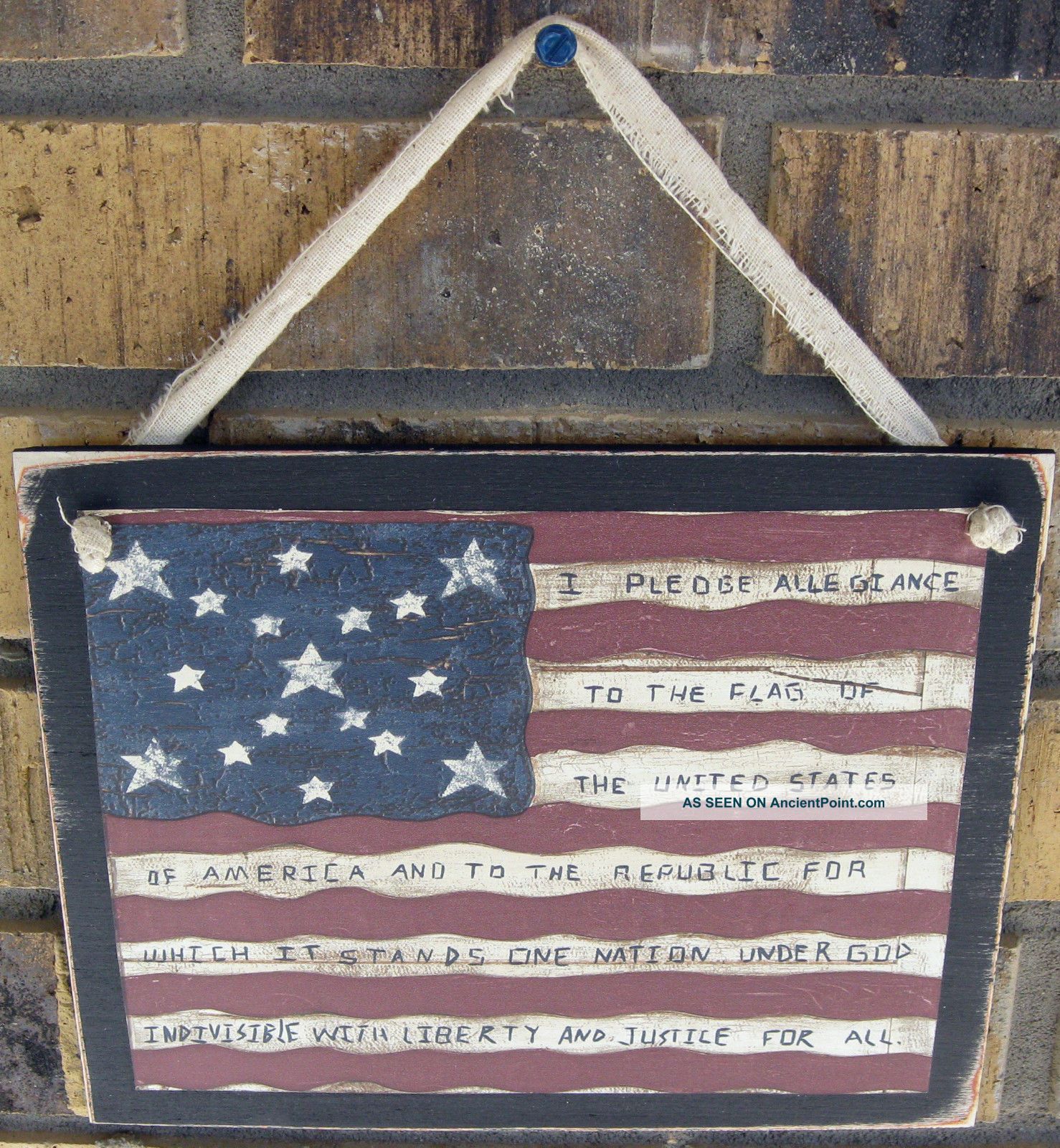 American Flag With Pledge Wall Plaque Primitive Patriotic Americana Rustic Sign Primitives photo