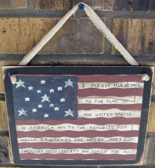 American Flag With Pledge Wall Plaque Primitive Patriotic Americana Rustic Sign photo