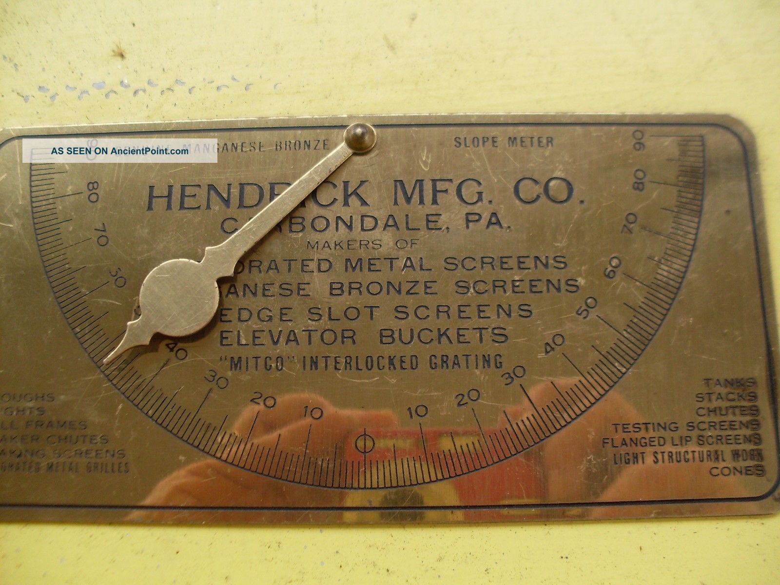 Antique Hendrick Mfg Carbondale Pa Brass Slope Meter Plate Plaque - Steampunk Other Mercantile Antiques photo