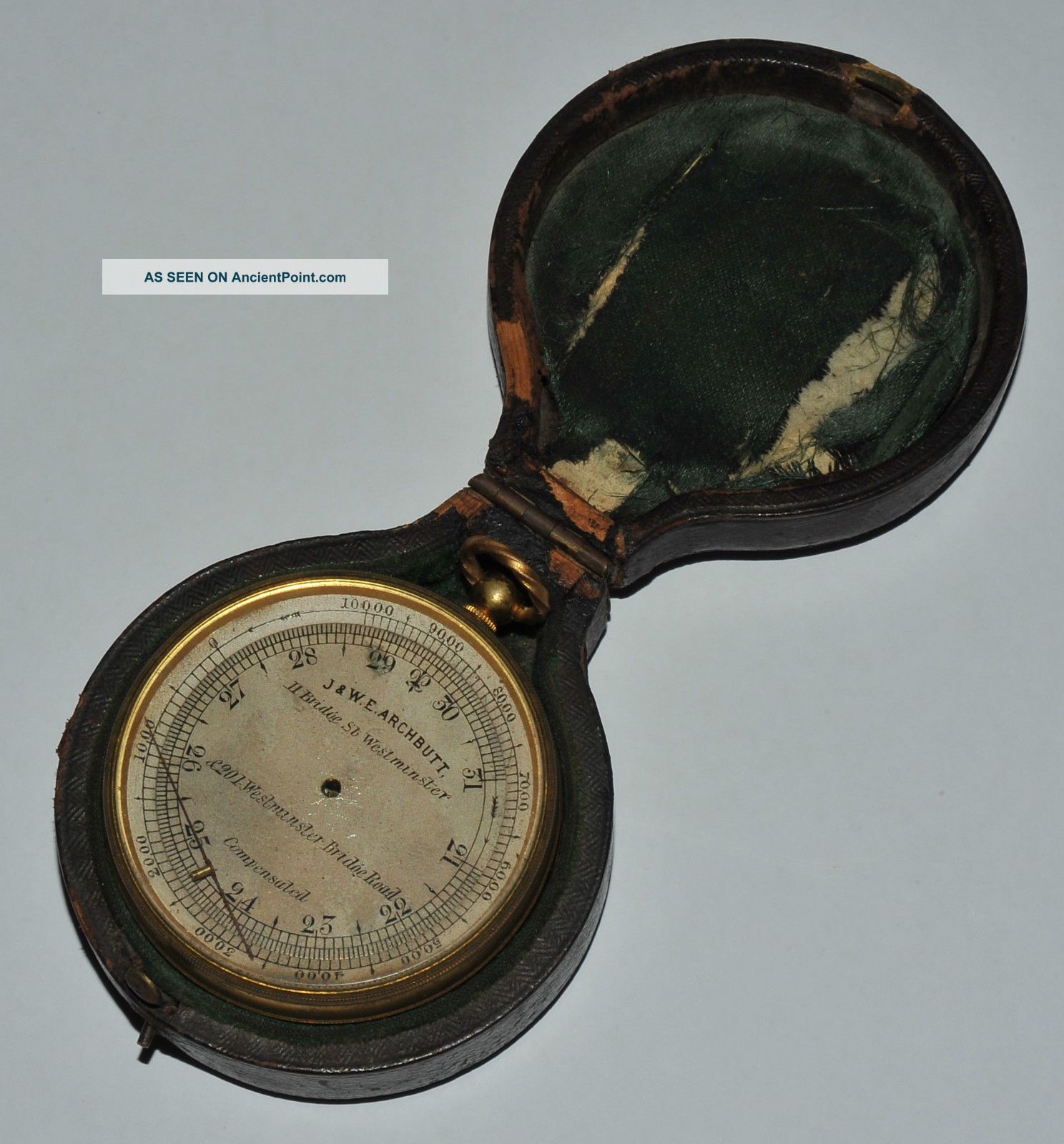 A 19th C.  Cased Pocket Barometer Altimeter By J & W E Archbutt - Compensated Barometers photo