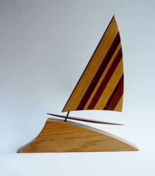 Vintage Mid Century Modern Handcrafted Wood Sailboat Sculpture photo