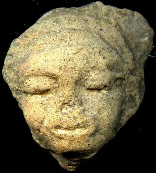 Pre - Columbian Early Mayan Terracotta Figure Head,  Ca; 200 - 500 Ad photo