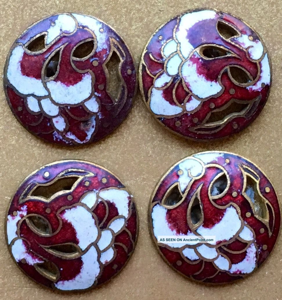 4 Antique French Enamel Champleve Cloisonne Buttons Buttons photo