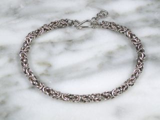 Mid Century Sterling Silver Tribal Byzantine Link Bracelet Studio Made 5mm Wide photo