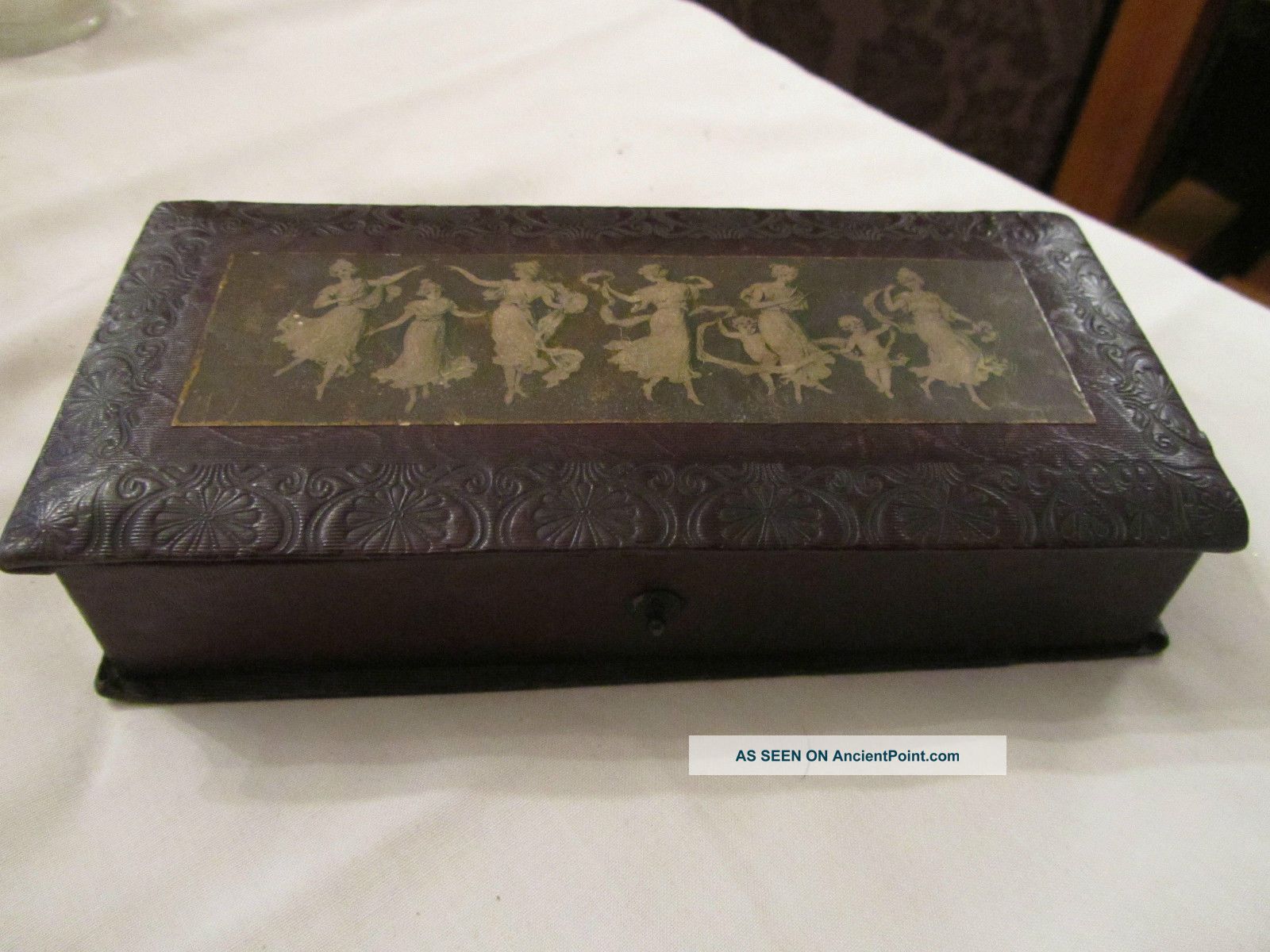 Antique Art Nouveau Figural Maiden Cherub Sewing Box 1890/1900 Art Nouveau photo