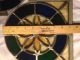 2 Primitive Antique Small Leaded Stained Glass Flower Window Hang 1900-1940 photo 1
