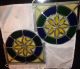 2 Primitive Antique Small Leaded Stained Glass Flower Window Hang 1900-1940 photo 3