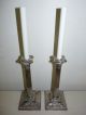 Pair Vintage Silver Plate Regency Style Pillar Shaped Candlestick Lamps 110909 Other Antique Furniture photo 1