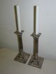Pair Vintage Silver Plate Regency Style Pillar Shaped Candlestick Lamps 110909 Other Antique Furniture photo 4