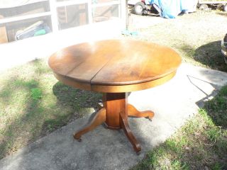 Antique Vintage Round Solid Oak Wood Table Country Mission photo