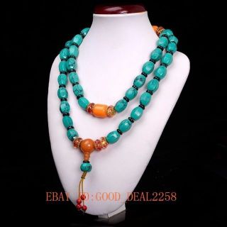 China Collectibles Handwork Turquoise & Beeswax Toyed Prayer Bead Necklace photo