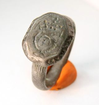 Ancient Old Bronze Pseudo - Heraldry Stamp Finger Ring (jry03) photo