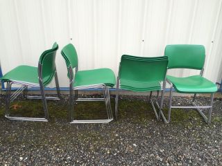 12 - David Rowland 40/4 Stackable Chairs Green Chrome Mid - Century Modern photo