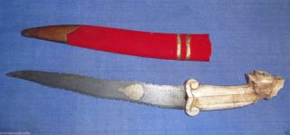 Vintage Look Mughal Dagger Knife Pure Gold Work Damascus Blade King Face Handle photo