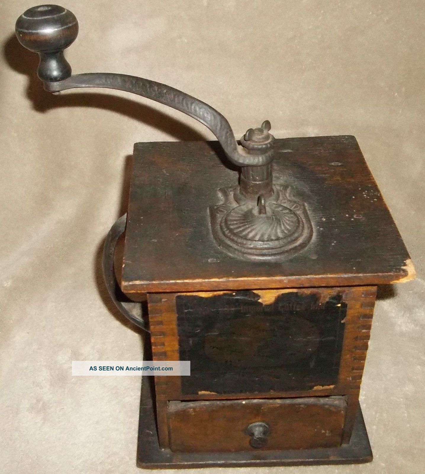 Antique 1800 ' S? Imperial Coffee Mill Grinder Old Dovetail Jointed Wood Cast Iron Primitives photo