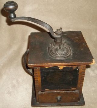 Antique 1800 ' S? Imperial Coffee Mill Grinder Old Dovetail Jointed Wood Cast Iron photo