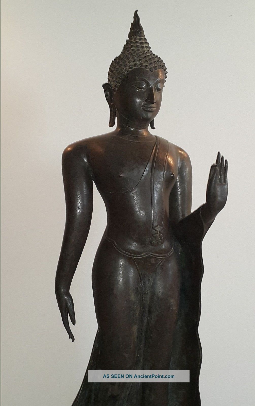 Antique Bronze Sukhothai Walking Buddha,  Lifesize (194.  31cm).  19/20th Century. Statues photo
