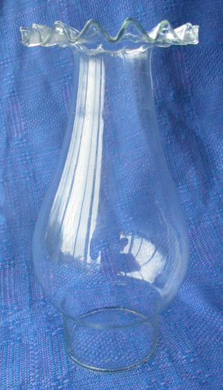 Rare Wavy Crimp Top Antique Glass Lamp Chimney 7.  5 Inch photo