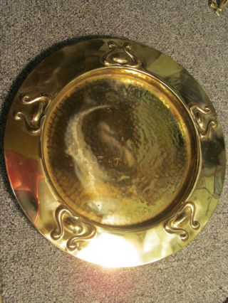 C1910 Antique Arts & Crafts Art Nouveau Brass Tray Dish Plate photo