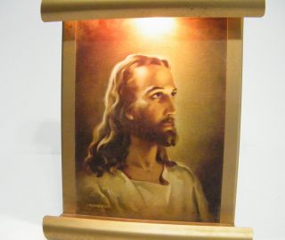 Antique 1940s W.  E.  Sallman Lighted Jesus Portrait Vintage Picture Table Display photo