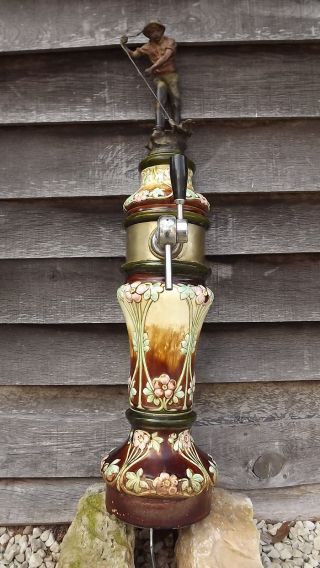 Art Nouveau Beer Brass Tower Dispenser Majolica Deco Keg Draft Kegerator Loft photo