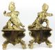 Pair Continental Gilt Bronze Chenets C1900 Young Boy & Girl Play W/ Puppies Cat Fireplaces & Mantels photo 5