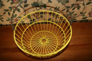 Vintage Egg Basket Coated Metal With Handle - Yellow photo