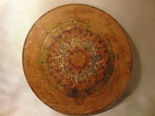 Antique/vintage Wooden Plate Hand Painted Carved Bowl Plate photo