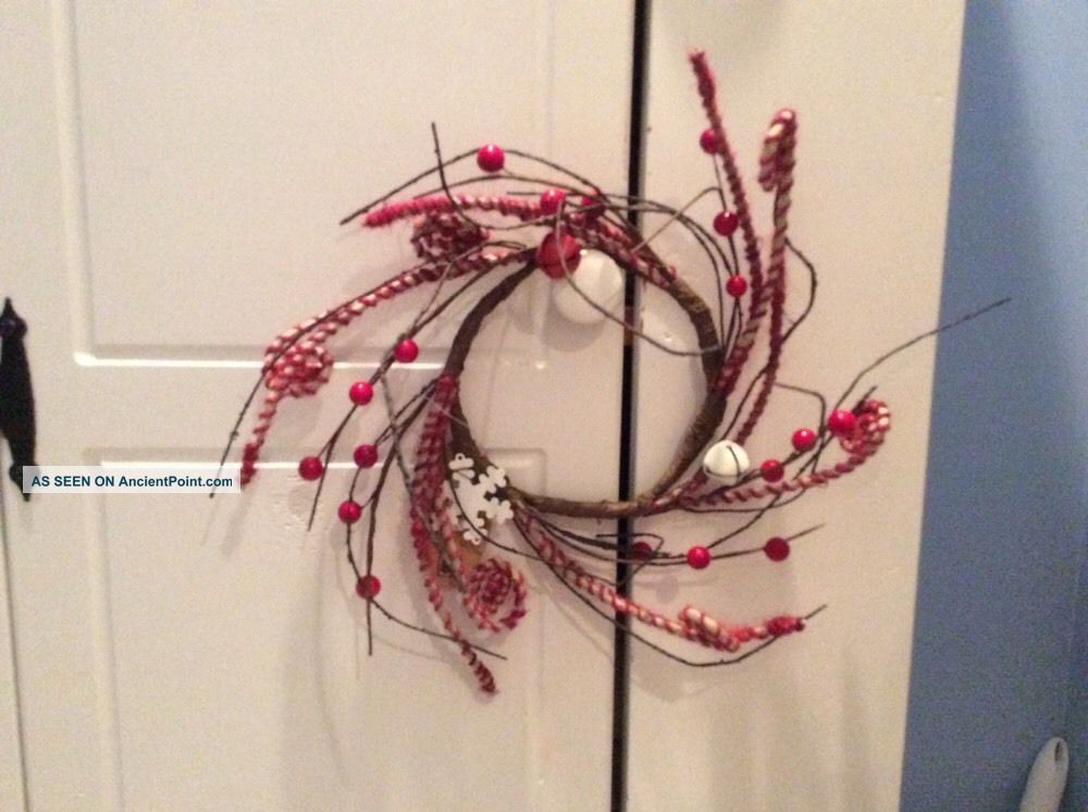 Primitive Country Christmas Berry Jingle Bell Snowflake Candle Ring 4.  5/11 
