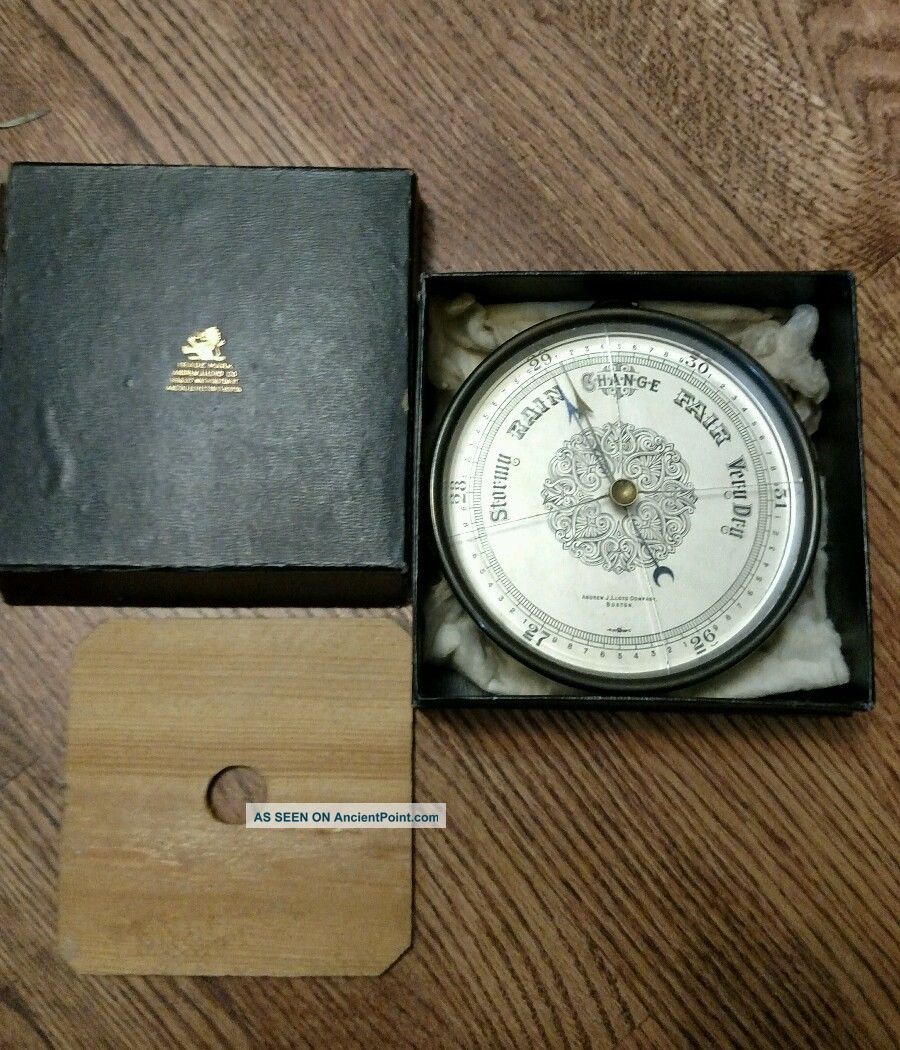 Rare Barometer Andrew J.  Lloyd Boston,  Massachustts Brass With Orig.  Box Barometers photo