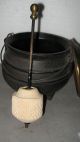 Vintage Cast Iron Pot Brass Lid Stone Fireplace Starter Cauldron Hearth Ware photo 1