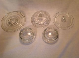 (5) Old Apothecary Clear Round Glass Jar Repalcement Lid/stopper Various photo
