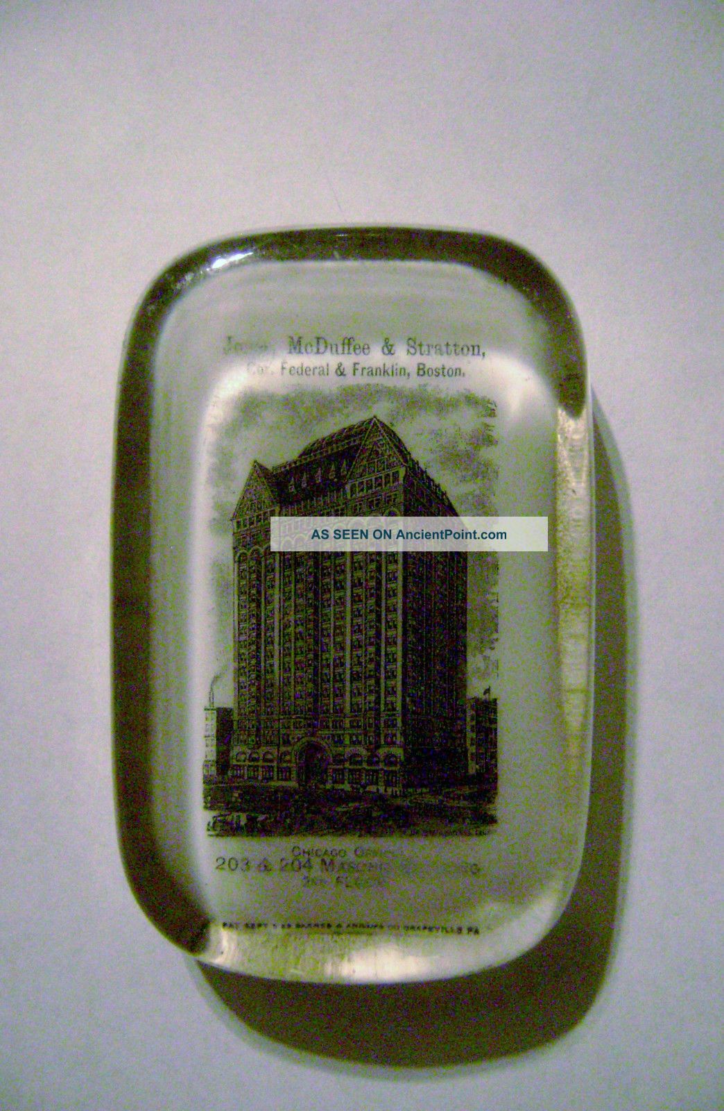 Barnes Abrams Grapeville Advertising Glass Paperweight Chicago Masonic Building Other Mercantile Antiques photo