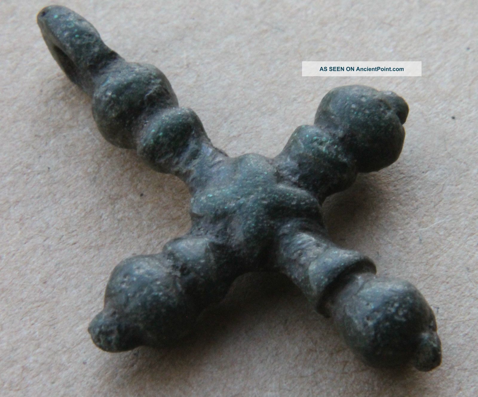 European Early Medieval Period Bronze Cross Pendant Religion Symbol 1150 Ad Vf, European photo