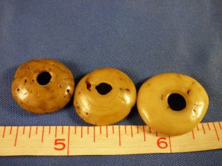 3 Old Shell Beads Pendants Good Patina Tennessee River Find photo